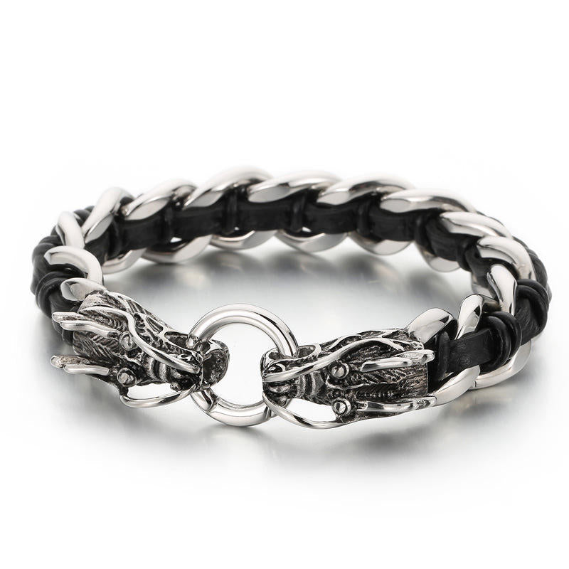 Dragon Leather Titanium Steel Protection Bracelet 21cm