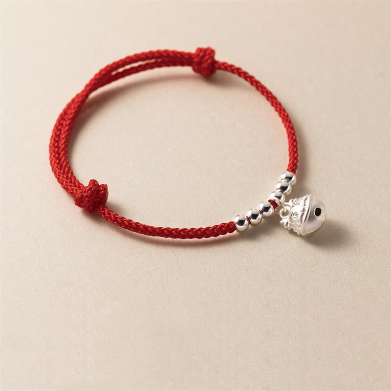 925 Sterling Silver Dragon Carved Success Bracelet with Red Rope Protection