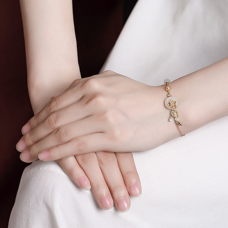925 Sterling Silver Hetian Jade Peace Buckle Bracelet