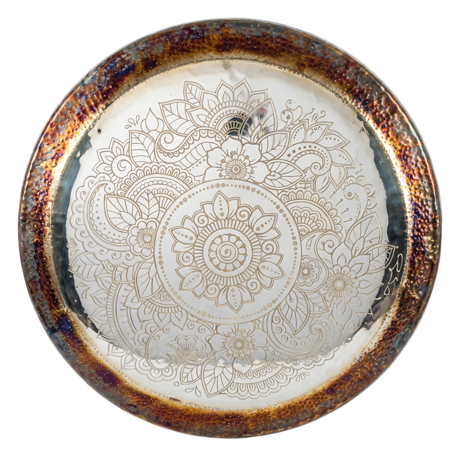 Instrument de gong miroir à motif floral pour bain sonore