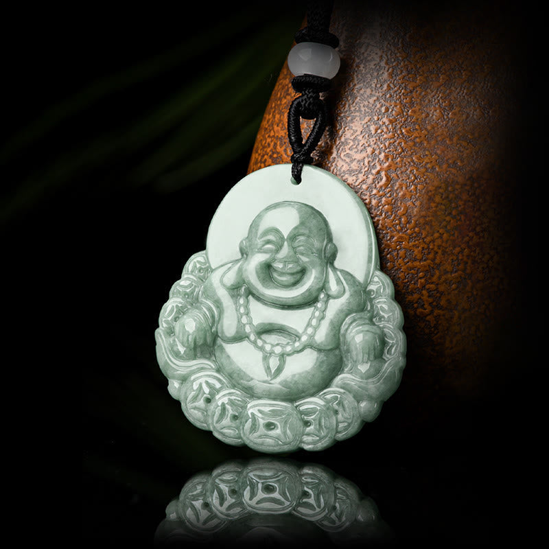 Collier pendentif Bouddha rieur en jade naturel Abondance