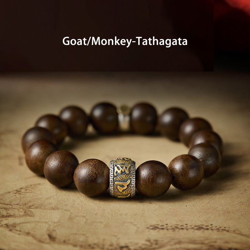 Chinese Zodiac Agarwood Bracelet in Sterling Silver for Spiritual Balance
