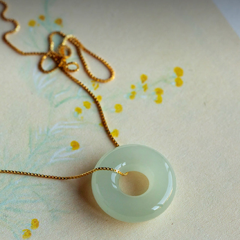 14mm Natural Jade & Cyan Jade Peace Necklace for Luck & Abundance