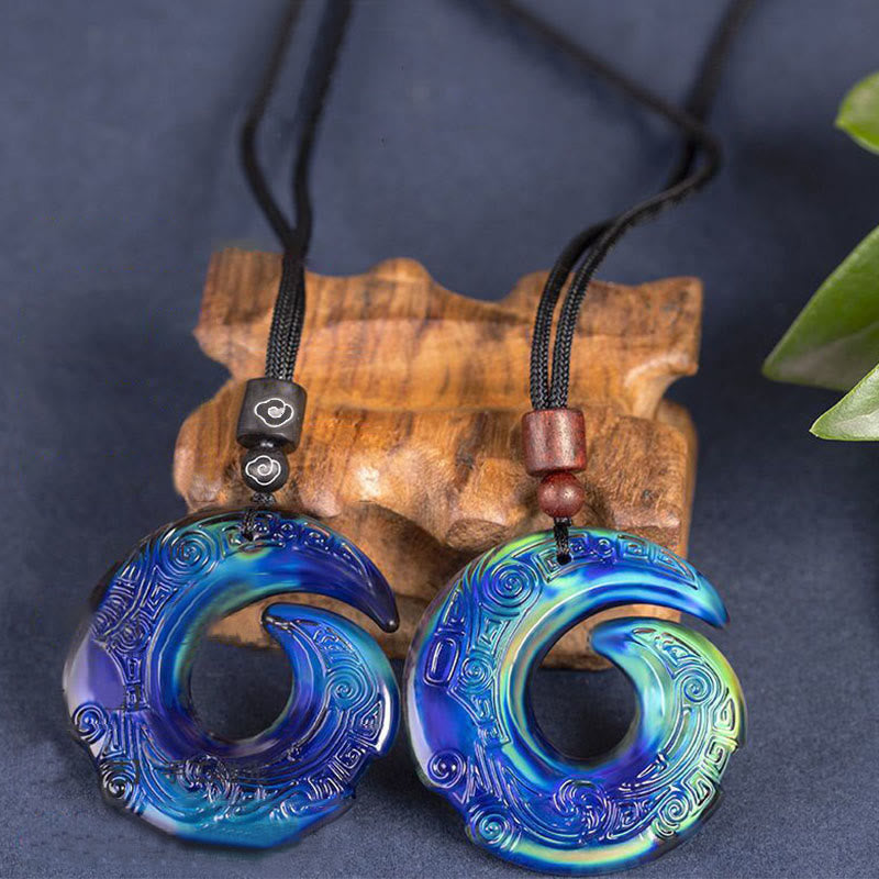 Color-Changing Liuli Crystal Necklace | Luck & Peace Symbol