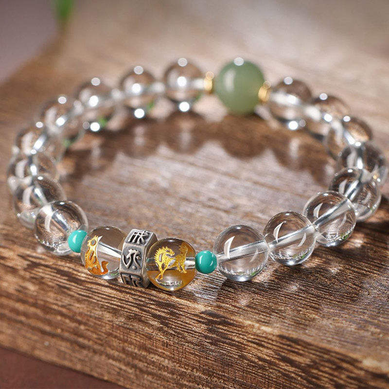 Bracelet de guérison du zodiaque chinois en jade Hetian de 10 mm