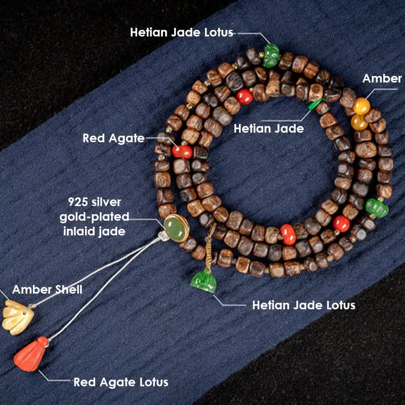 108 Mala Beads Agarwood Bracelet for Peace & Strength