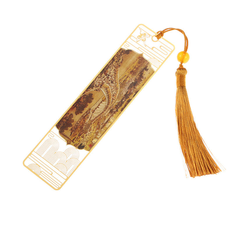 Metal Bookmark Panorama of Rivers and Mountains with Tassel