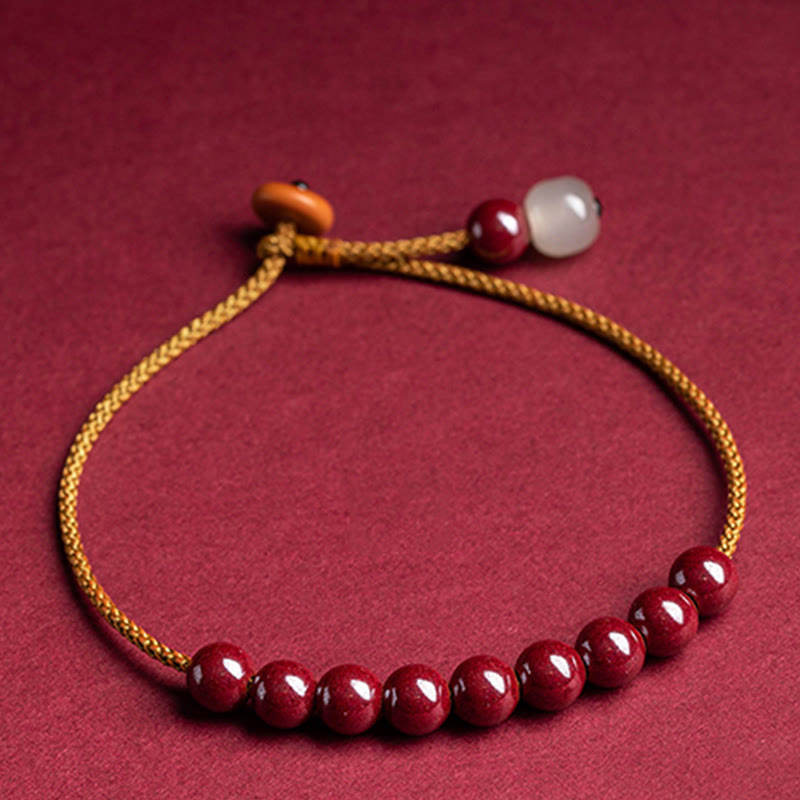 Natural Cinnabar Beaded Blessing Bracelet 14-20cm