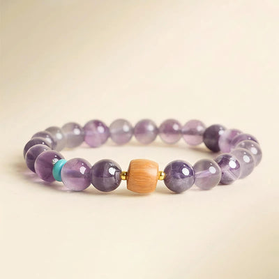 Bracelet femme en perles d'améthyste 6 mm avec bois - Paix