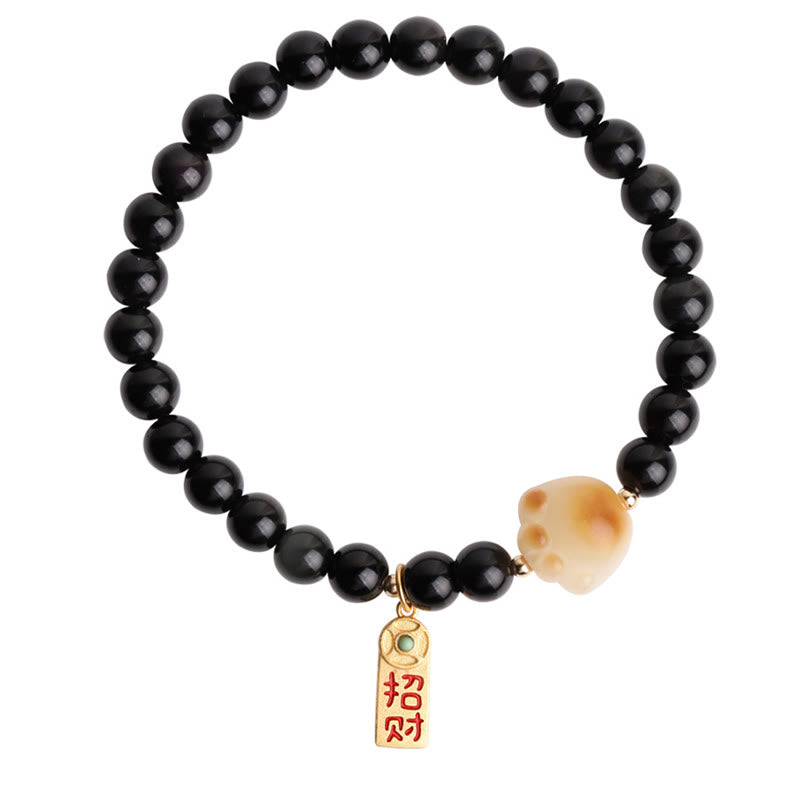 Bracelet porte-bonheur en obsidienne noire de 6 mm