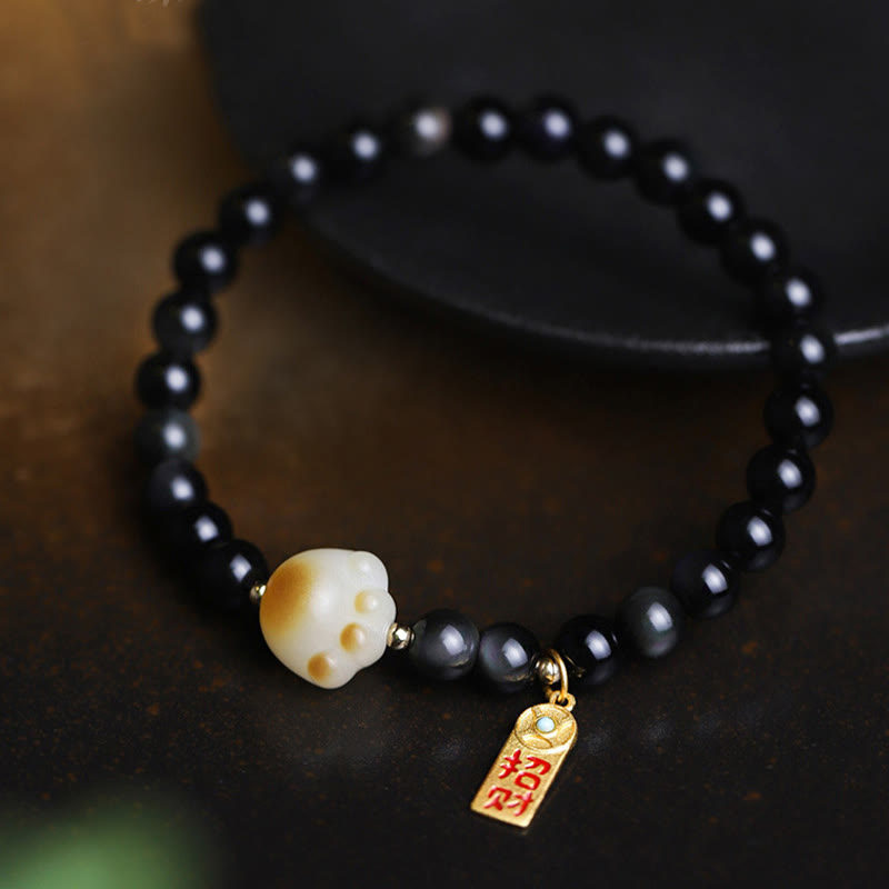 Bracelet porte-bonheur en obsidienne noire de 6 mm