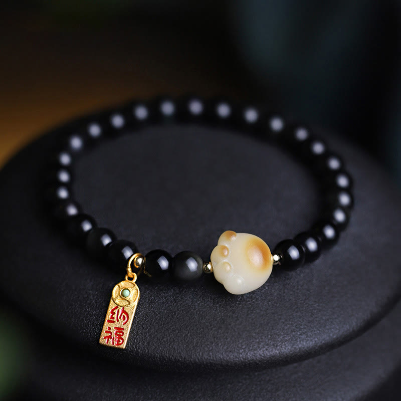 Bracelet porte-bonheur en obsidienne noire de 6 mm