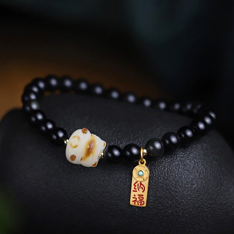 Bracelet porte-bonheur en obsidienne noire de 6 mm