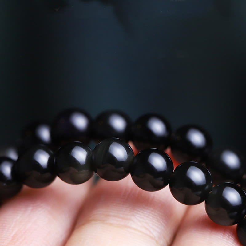 Bracelet porte-bonheur en obsidienne noire de 6 mm