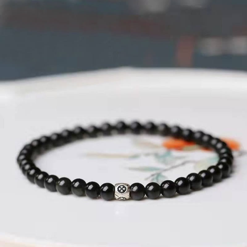 Bracelet de purification en obsidienne noire et quartz fumé de 6 mm
