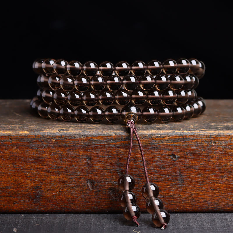 Bracelet Mala 108 perles en obsidienne noire œil de tigre de 6 mm