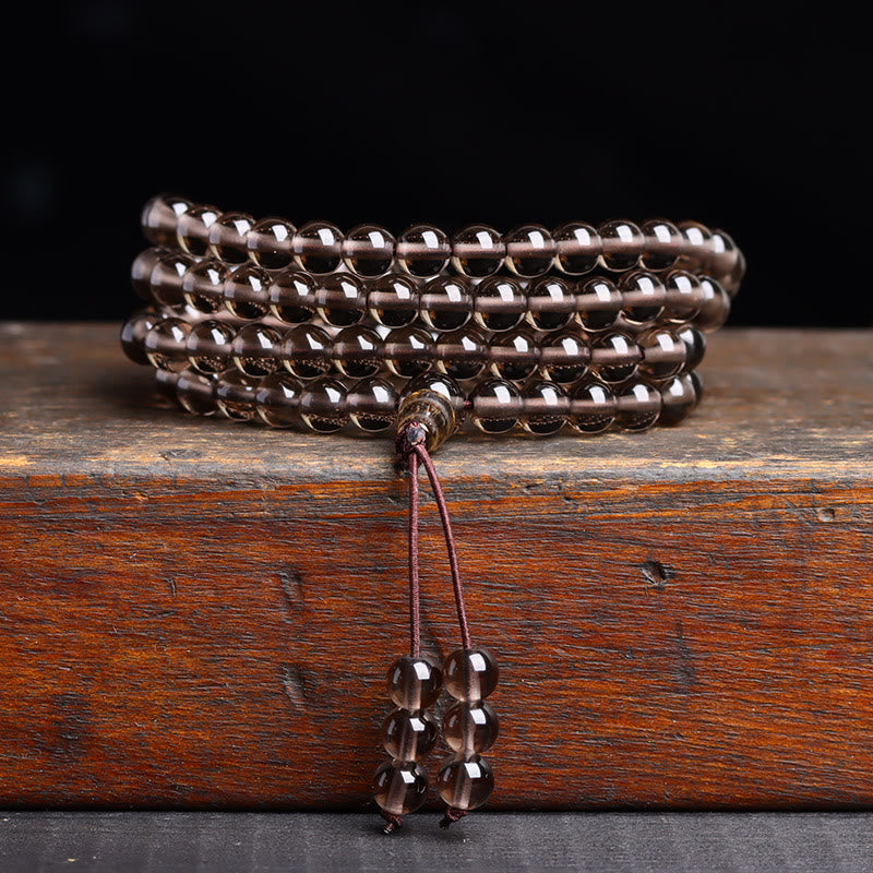 Bracelet Mala 108 perles en obsidienne noire œil de tigre de 6 mm