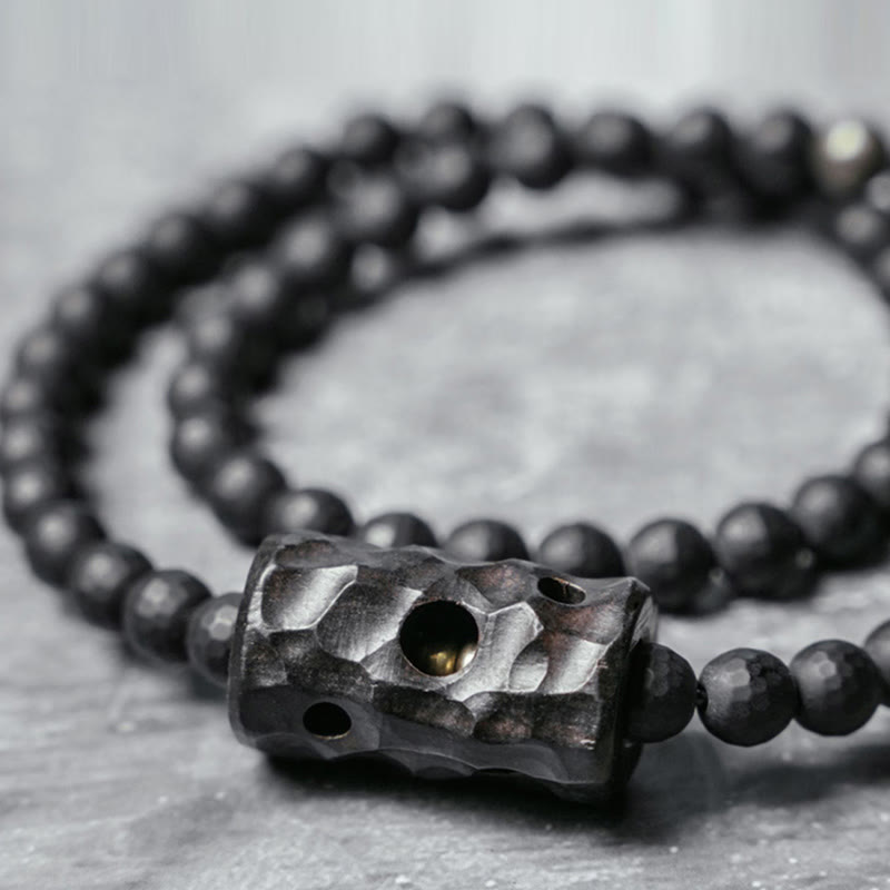 Bracelet de protection double tour en onyx noir et ébène de 6 mm