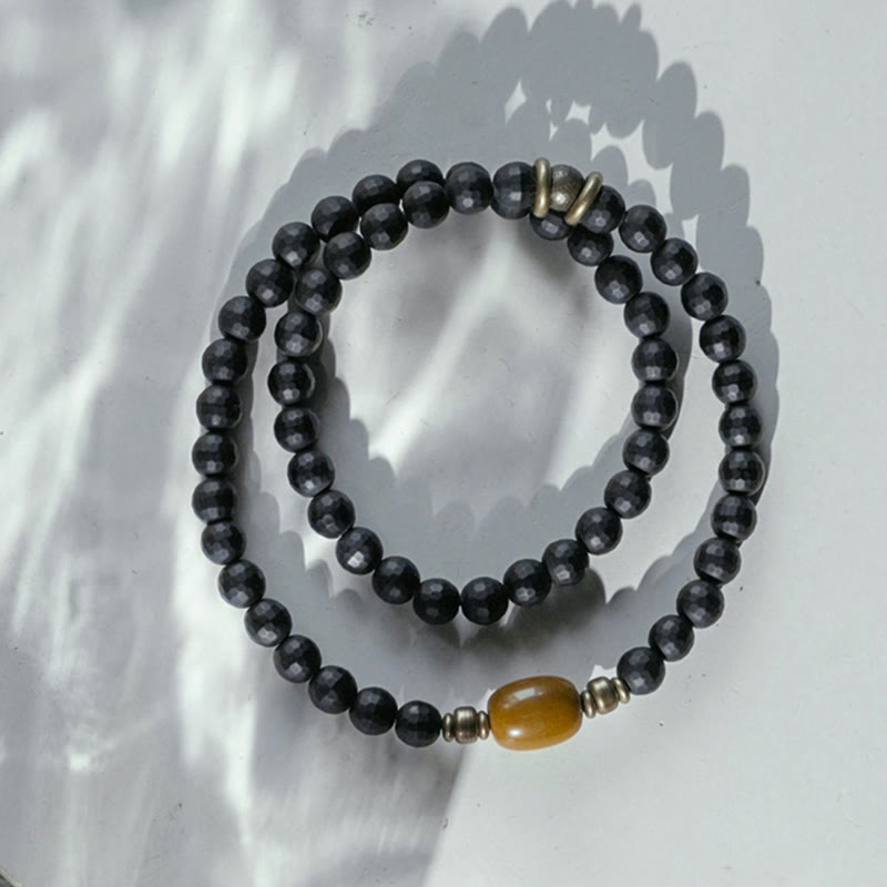 Bracelet de protection double tour en onyx noir et topaze de 6 mm