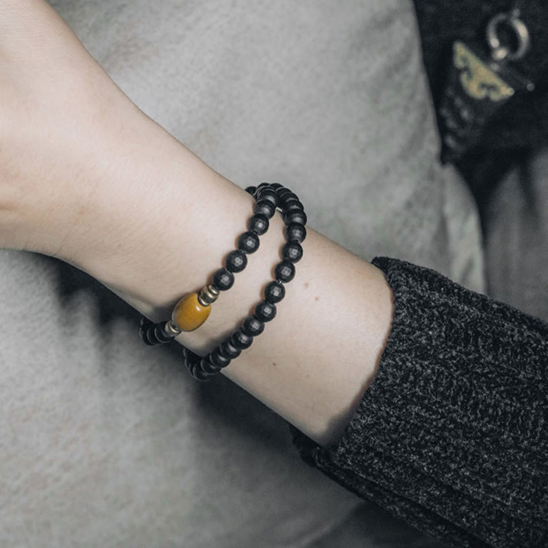 Bracelet de protection double tour en onyx noir et topaze de 6 mm
