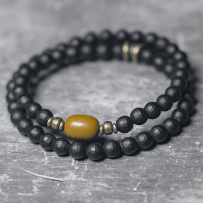 Bracelet de protection double tour en onyx noir et topaze de 6 mm