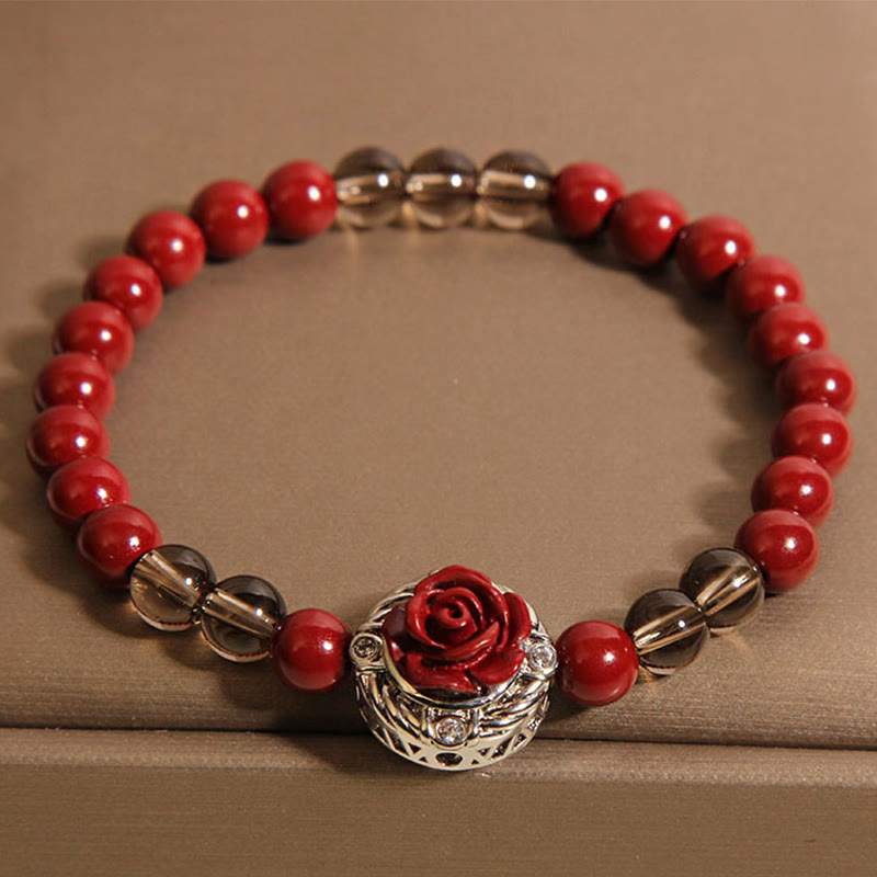 Bracelet Calm en cinabre de 6 mm avec perles de coquillage rouges