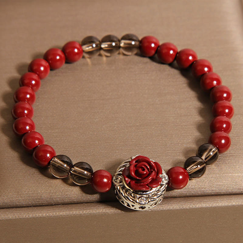 Bracelet Calm en cinabre de 6 mm avec perles de coquillage rouges