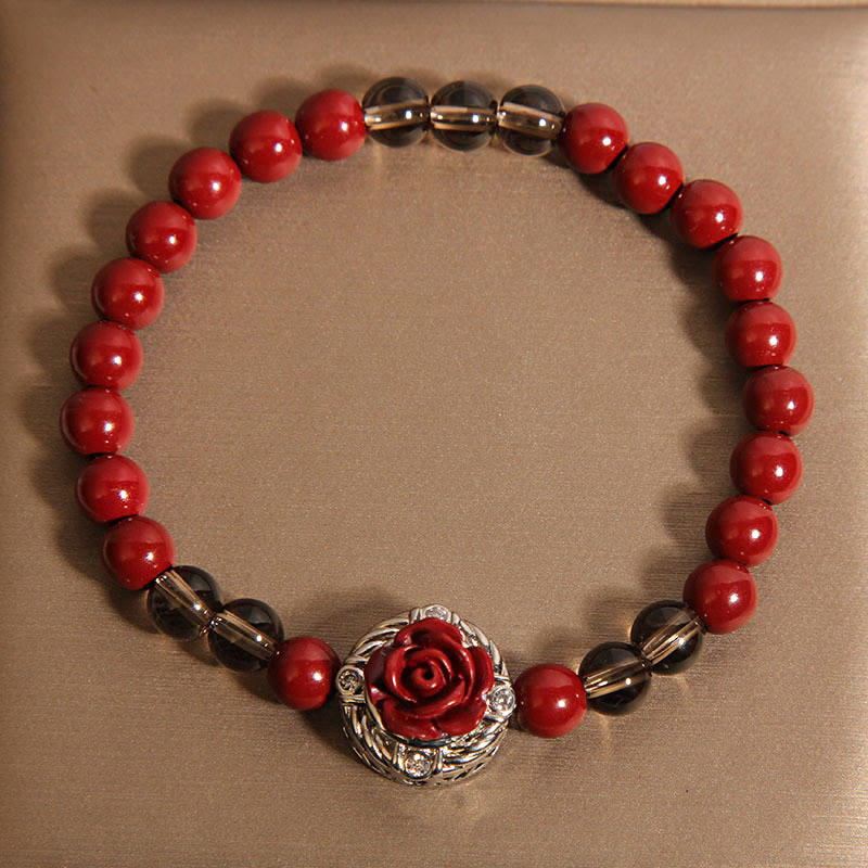 Bracelet Calm en cinabre de 6 mm avec perles de coquillage rouges