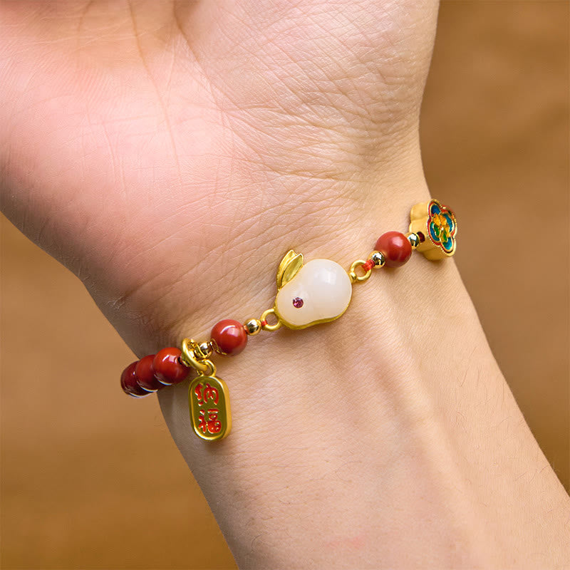 Bracelet de perles de lotus en cinabre de 6 mm avec personnage Fu