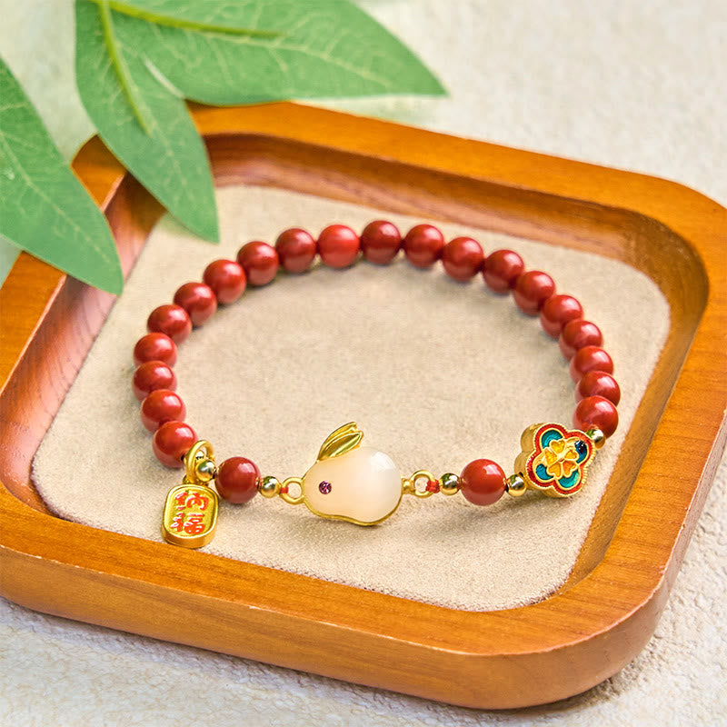Bracelet de perles de lotus en cinabre de 6 mm avec personnage Fu