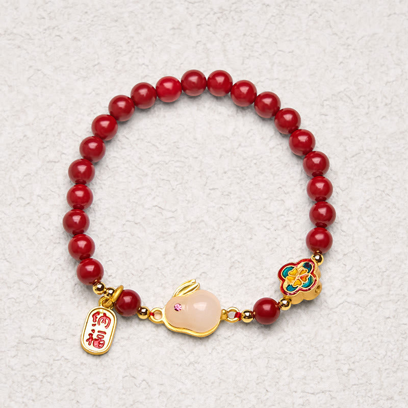 Bracelet de perles de lotus en cinabre de 6 mm avec personnage Fu