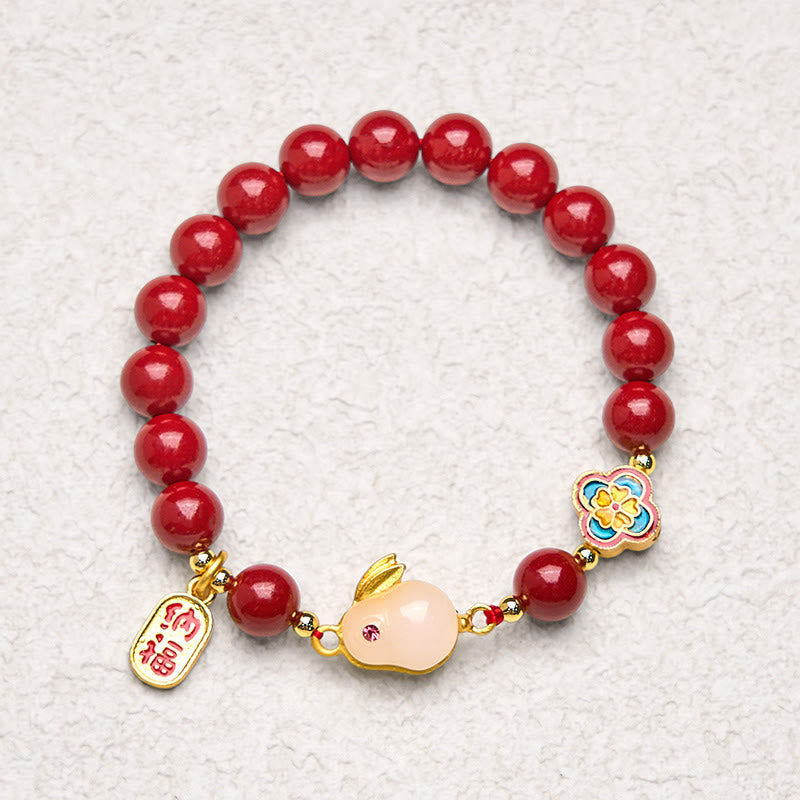 Bracelet de perles de lotus en cinabre de 6 mm avec personnage Fu