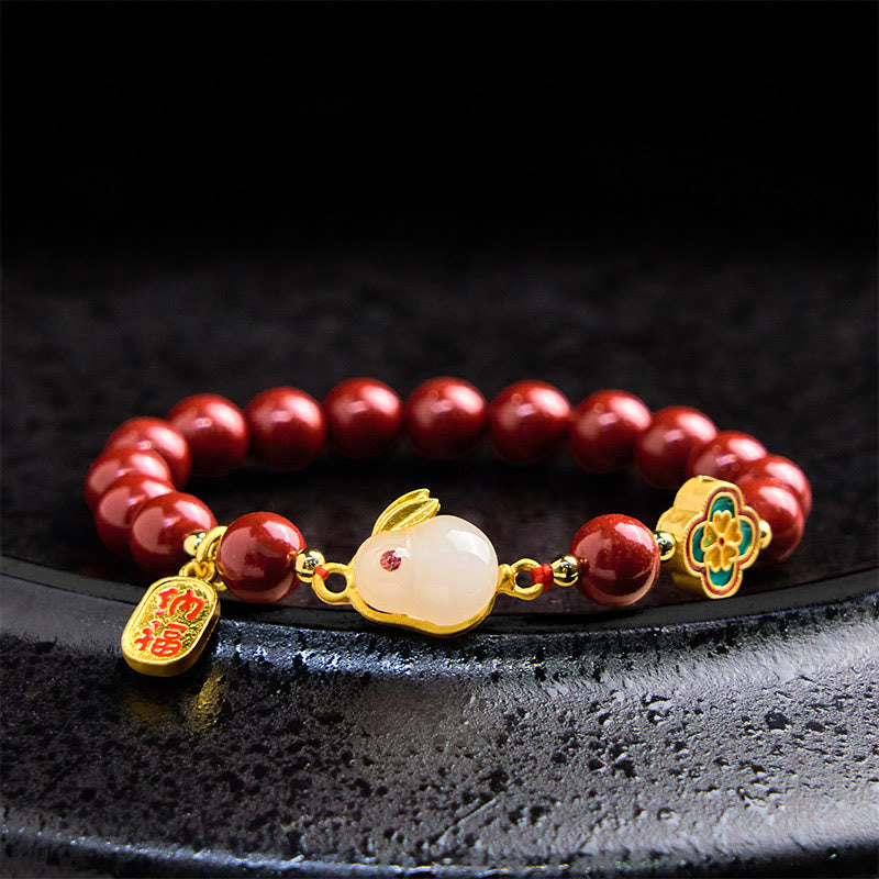 Bracelet de perles de lotus en cinabre de 6 mm avec personnage Fu