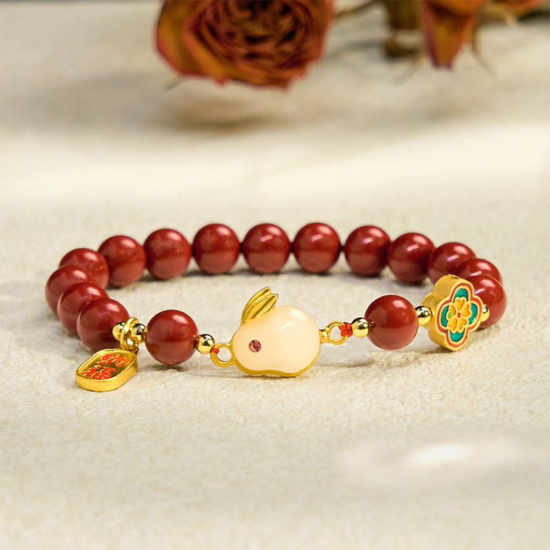 Bracelet de perles de lotus en cinabre de 6 mm avec personnage Fu