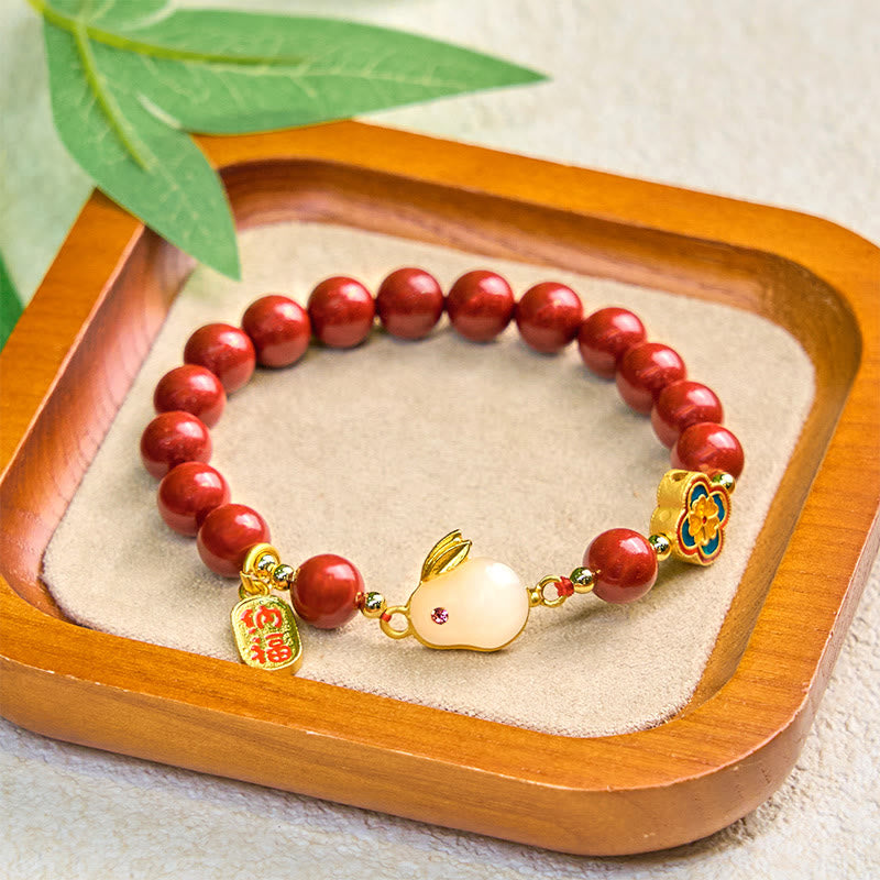 Bracelet de perles de lotus en cinabre de 6 mm avec personnage Fu