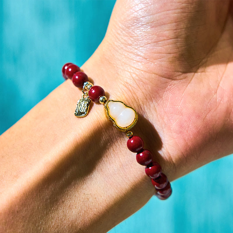 Bracelet à breloques Fu en jade cinabre de 6 mm pour bénédictions