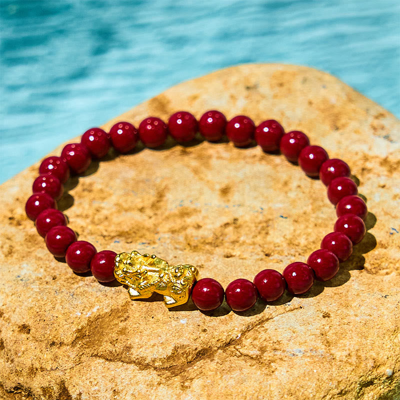 Bracelet Pixiu en cinabre de 6 mm pour la richesse et la protection