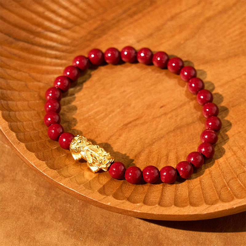 Bracelet Pixiu en cinabre de 6 mm pour la richesse et la protection