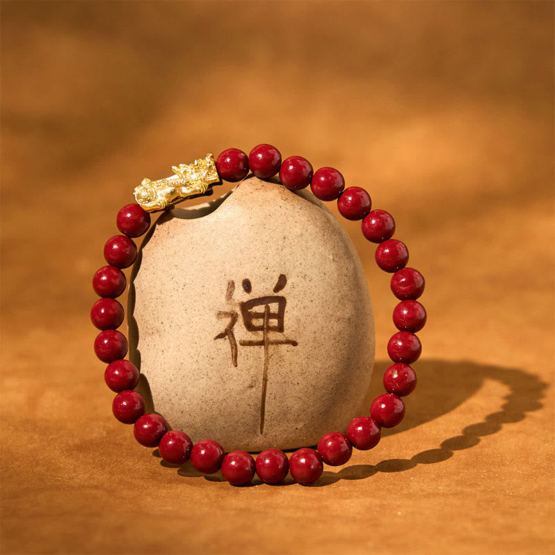 Bracelet Pixiu en cinabre de 6 mm pour la richesse et la protection