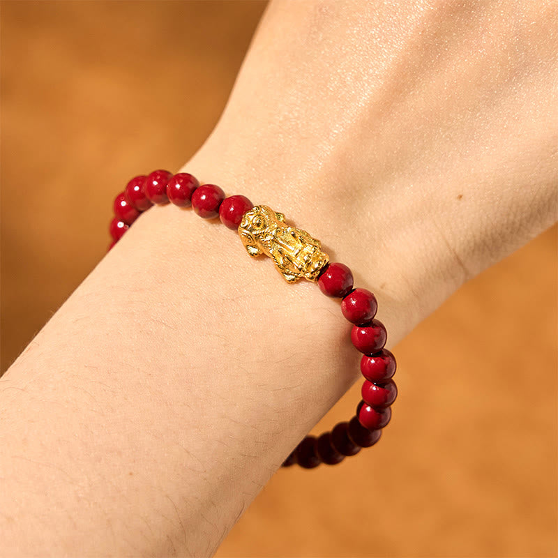 Bracelet Pixiu en cinabre de 6 mm pour la richesse et la protection