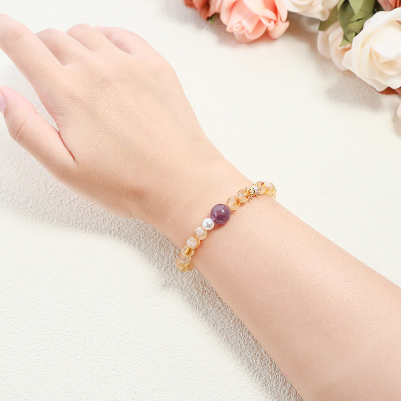 Bracelet de prospérité en citrine et améthyste de 6 mm pour femme