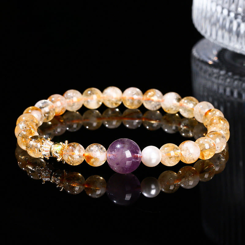 Bracelet de prospérité en citrine et améthyste de 6 mm pour femme