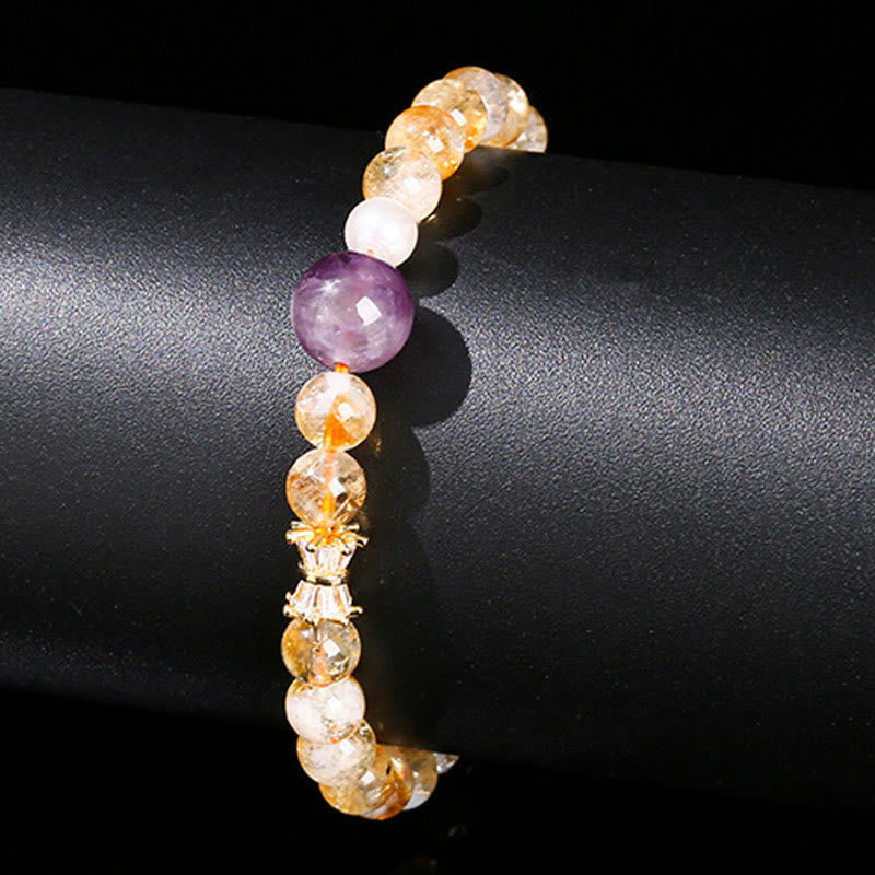 Bracelet de prospérité en citrine et améthyste de 6 mm pour femme