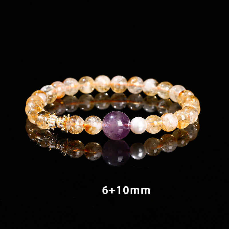 Bracelet de prospérité en citrine et améthyste de 6 mm pour femme