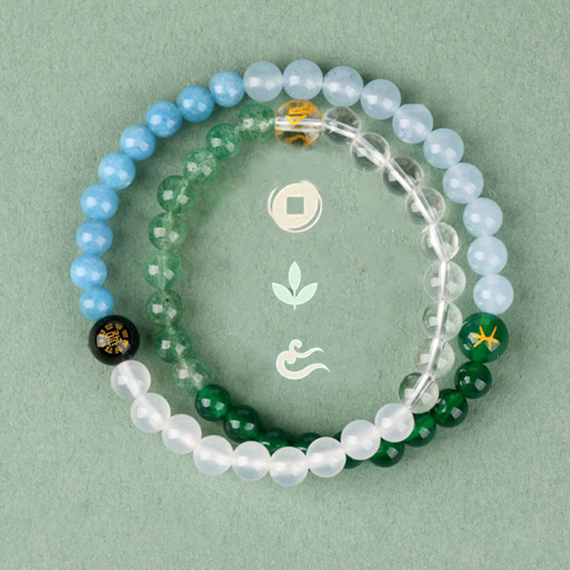 Bracelet de sagesse en agate cristal des cinq éléments de 6 mm