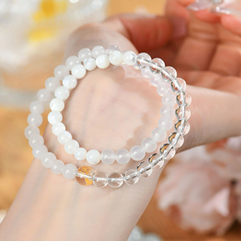 Bracelet porte-bonheur en agate blanche des cinq éléments (6 mm) pour l'équilibre spirituel