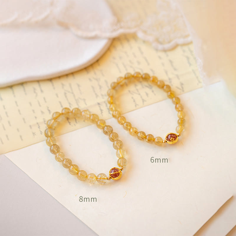 Bracelet de protection en quartz rutile doré de 6 mm et quartz fraise