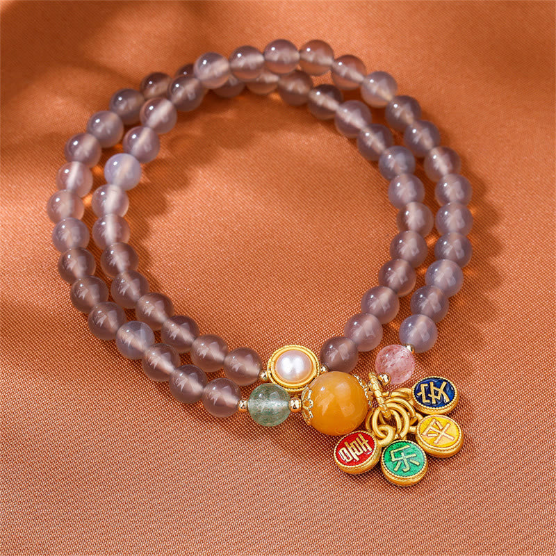 Bracelet double tour en agate grise de 6 mm pour la paix et la joie