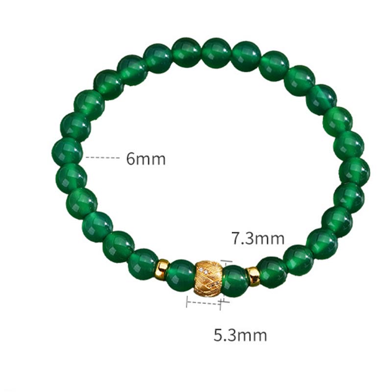 Bracelet de soutien en agate verte de 6 mm avec perles en argent sterling