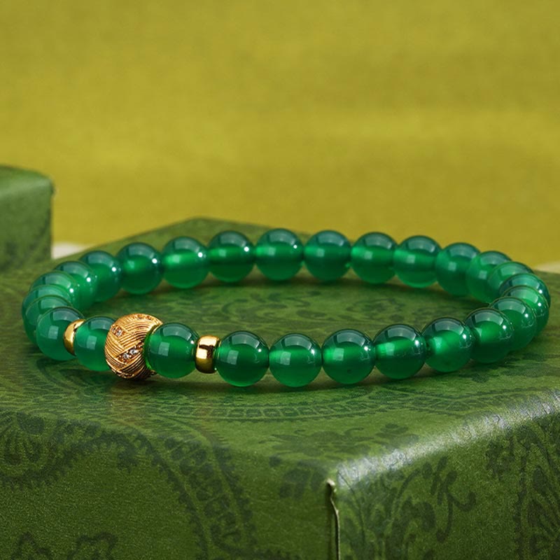 Bracelet de soutien en agate verte de 6 mm avec perles en argent sterling